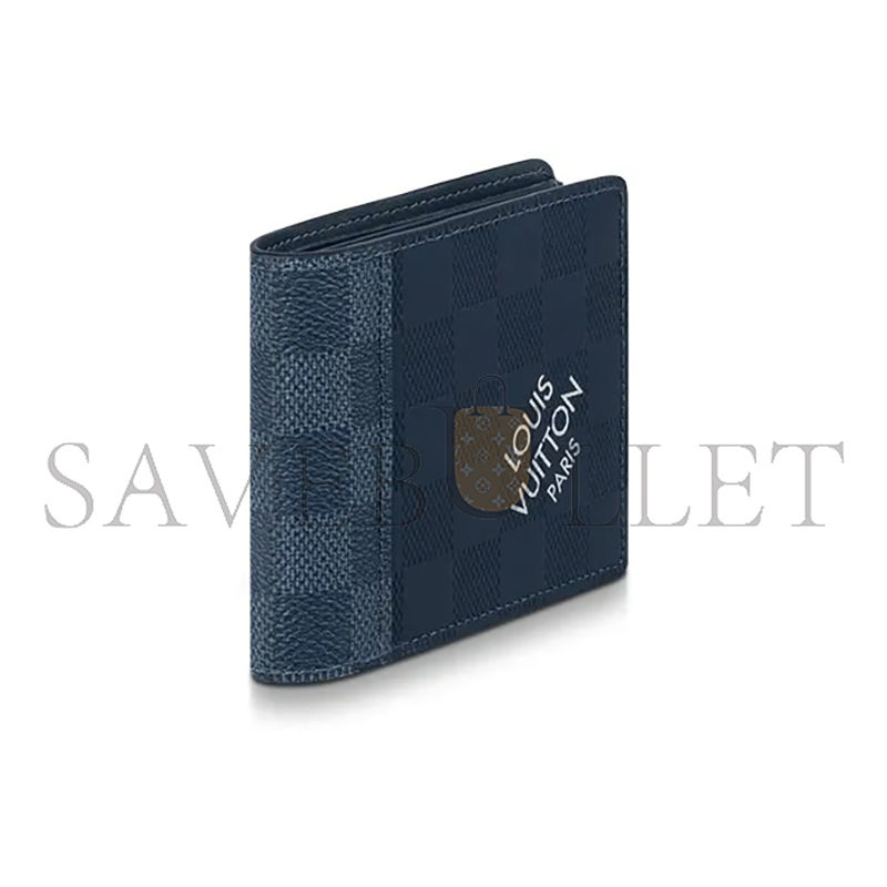 LOUIS VUITTON PORTEFEUILLE SLENDER CHECKERED FLAP CLOSURE COWHIDE LEATHER AND CANVAS WALLET N60544 (11.5*9cm)